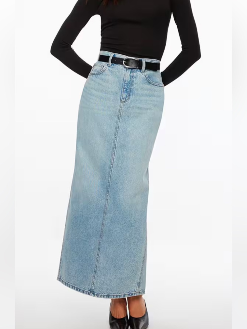 Dynamite Light Wash High Rise Denim Maxi Skirt